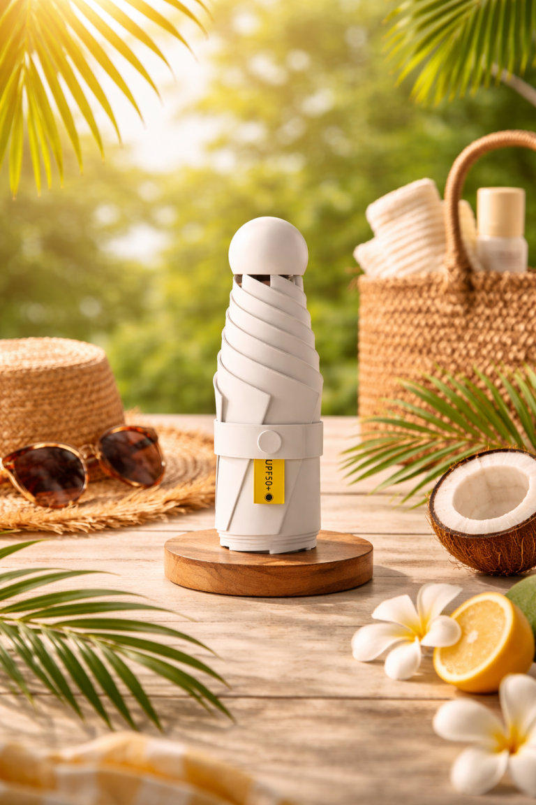 Mini foldable capsule sun umbrella for sun and rain protection with UV blocking design