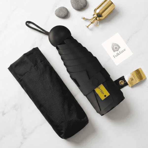Mini Sun Umbrella ultra-light capsule UV protection foldable Black umbrella | FOLKFAVE